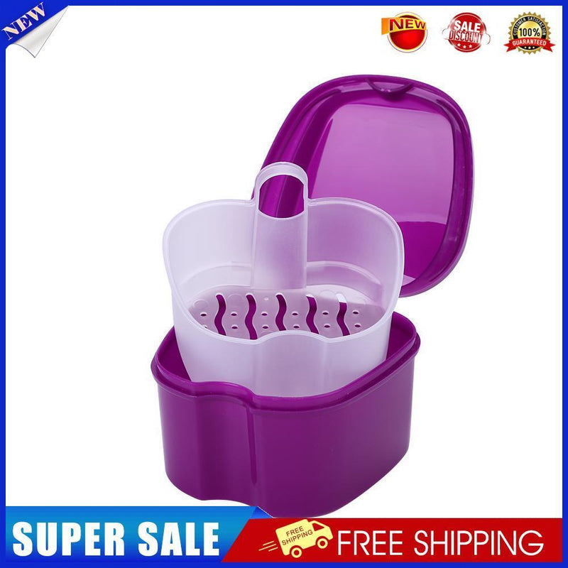 Dental False Teeth Storage Box w/Hanging Net Container Organizer (Purple)