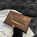 Women Sequins Solid Color Envelope Bag Lady Square Clutch Purse (Brown)