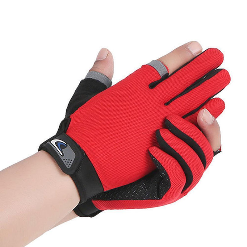 5pcs 2 Cut Finger Fishing Anti-Brief Breathable Cycling Gloves (Red)
