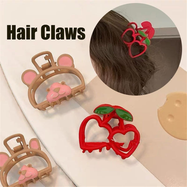 Women Bear Cherry Hair Clips Hair Claws Sweet Headwears Geometric Hairpins