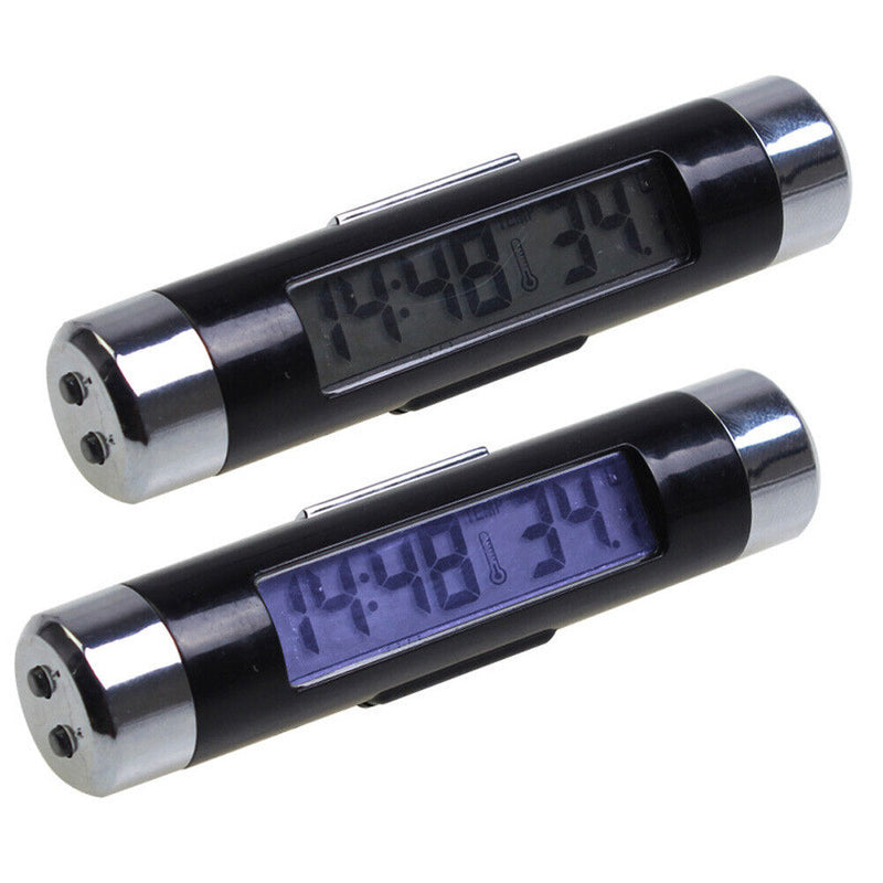 2 in 1 Blue Backlight Digital LCD Car Air Outlet Clip-on Clock Thermometer Newly