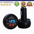 3in1 Digital Voltmeter Thermometer USB Car Charger Blue + Red Display