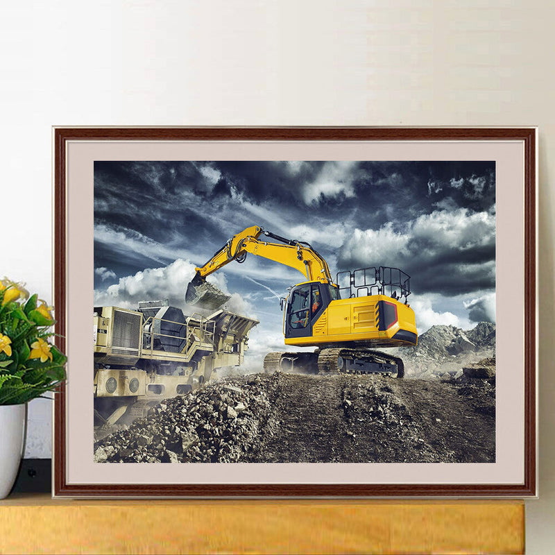 DIY Diamond Painting Kits Full Round Drill Working Excavator Home Decoration Set