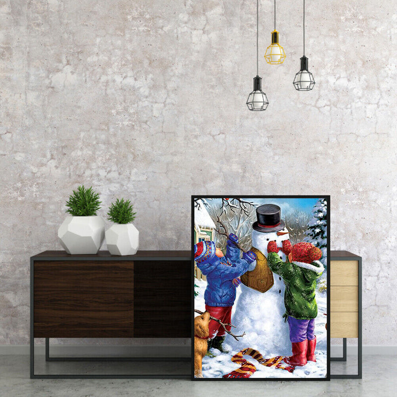 Making Snowman Colouring Oil Canvas Picture DIY Hand Painted Paint By Number Kit
