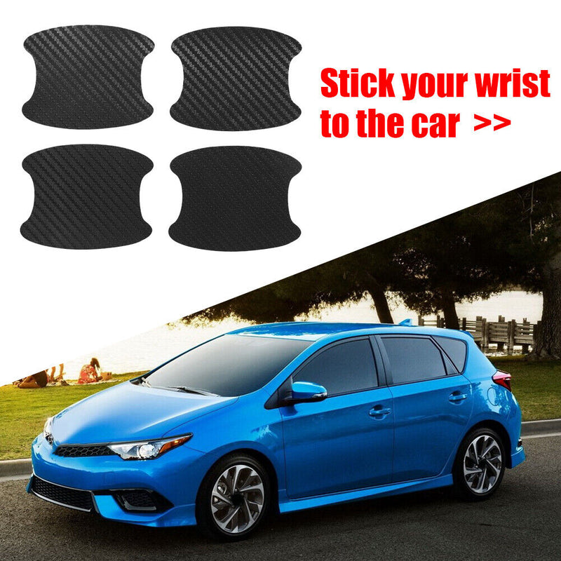 4pcs Carbon Fiber Auto Door Handle Stickers Anti Scratch Car Exterior Decorat