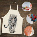#A White Tiger Print Apron Linen Waterproof Cooking Bib Sleeveless Kitchen Oil