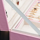 Jewelry Velvet Box with Lock Travel Earring Organizer Storage Case (Pink)