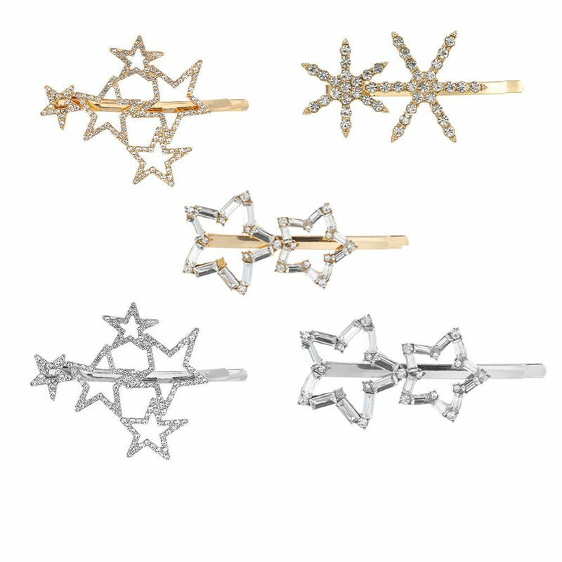 Women Pentagram Headwear Star Shiny Metal Hairgrip Rhinestone Crystal Hair Clip