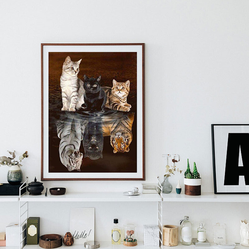 5D DIY Diamond Painting Full Square Drill Cat Reflection Tiger Picture Wall Arts