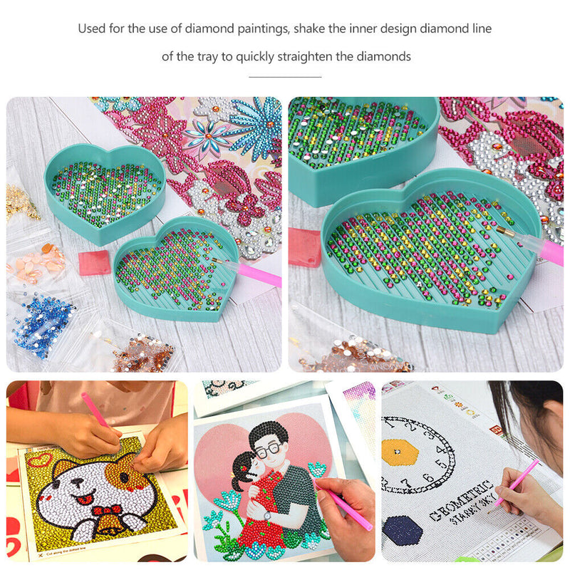 5D Diamond Painting Tray Plastic Heart Shape Drill Plate 7x7cm (Sky Blue)