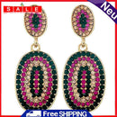 European Women Rhinestone Geometric Oval Dangle Stud Earrings Jewelry Gift