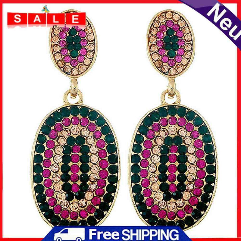 European Women Rhinestone Geometric Oval Dangle Stud Earrings Jewelry Gift