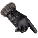 Men Windproof Thicken Warm Leather Mittens Touch Screen Gloves Faux Fur Gloves