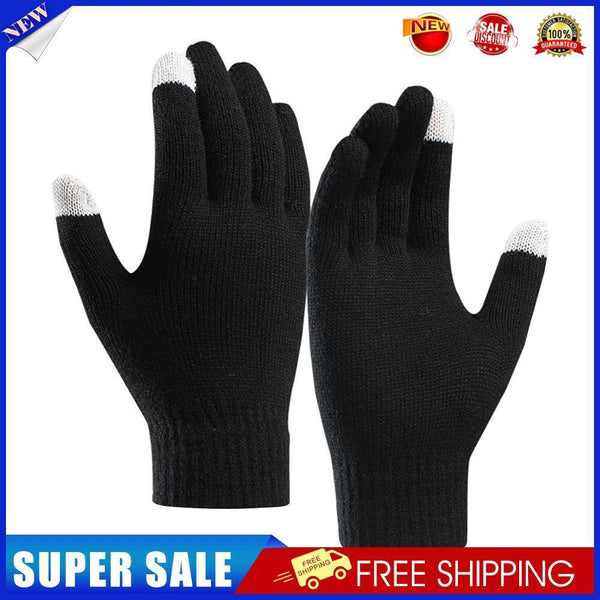 Full Finger Knitted Gloves Men Women Bike Warm Touch Screen Mittens (Black)