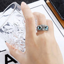 Retro Blue Eye Owl Shape Ring Alloy Open Finger Rings Men Women Punk Jewelry