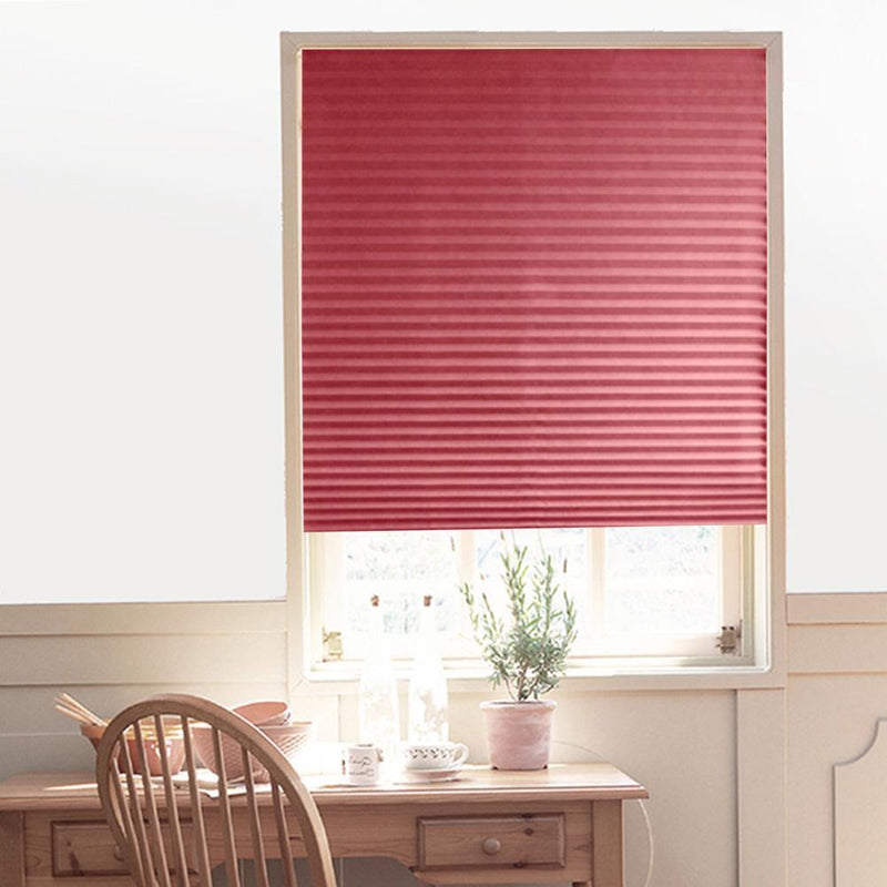 Half Blackout Pleated Blinds Self-Sticky Windows Curtains Balcony Shades Red