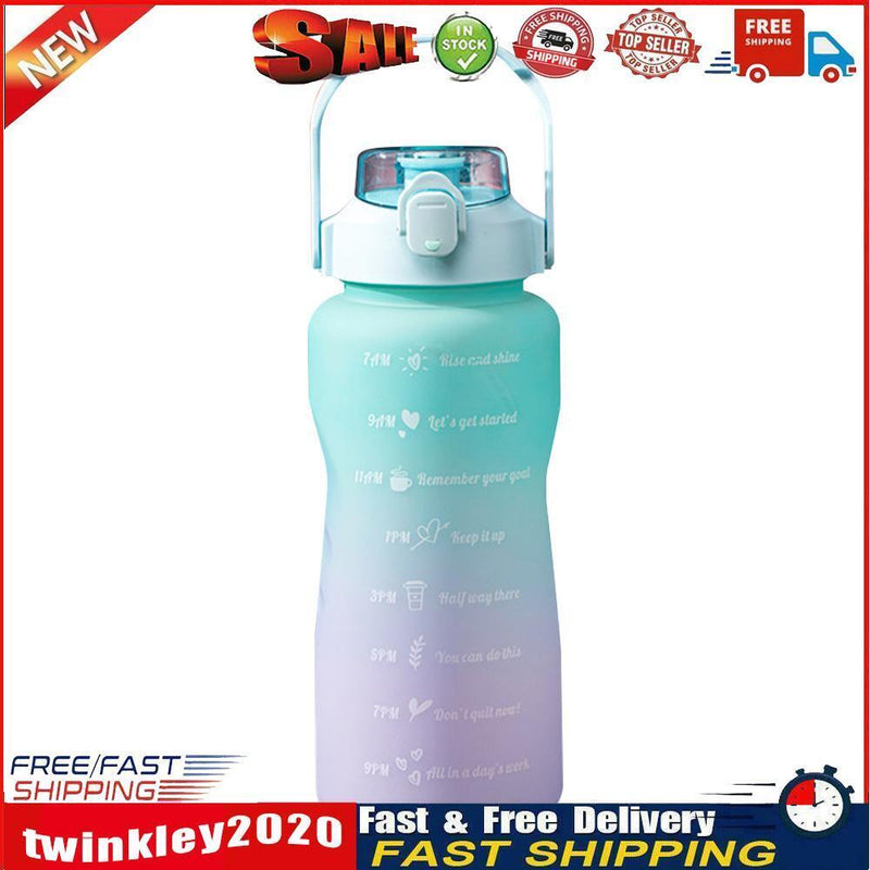 2000ML Large Capacity Water Bottle Straw Plastic Cup with Handle (Green) Newly