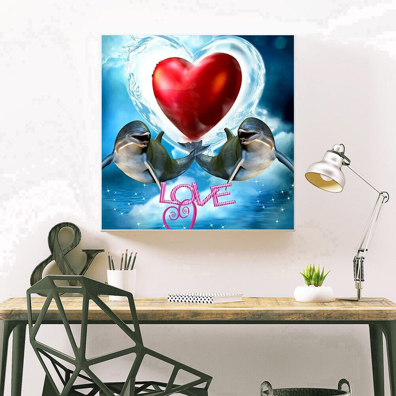 DIY Full Round Drill Rhinestone Diamond Painting Love Dolphin Handwork Home Art