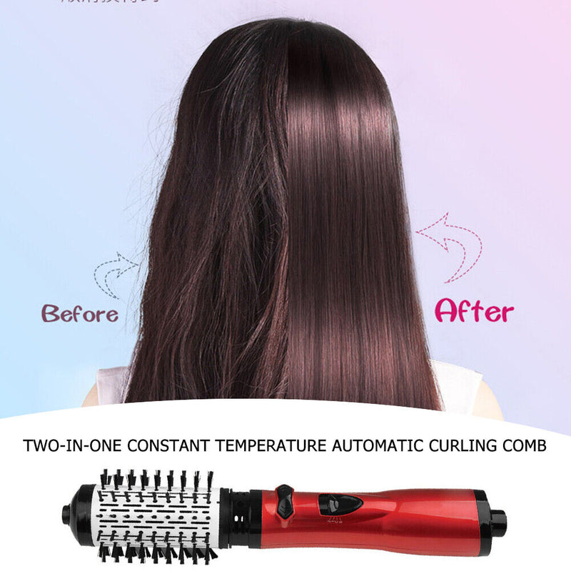 Round 2 in 1 Brush Hair Dryer Curling Straight Ion Hot Air Comb (US Plug)