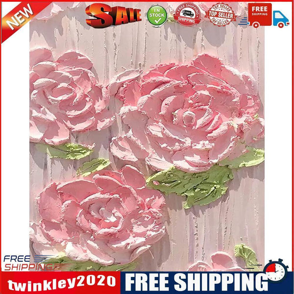 Pink Flowers Oil Painting By Numbers Kit DIY Frameless Picture On Canvas
