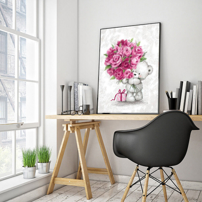 5D DIY Bouquet Bear Full Round Diamond Painting Mosaic Picture Rhinestone Crafts