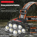 8LED Portable USB Rechargeable Headlight 2400mAh Power Display Head-Wear Torch