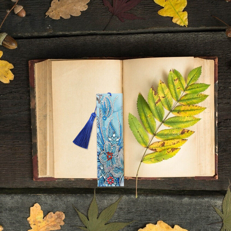 DIY Flower Special Shaped Diamond Painting Leather Bookmark with Tassel Crafts