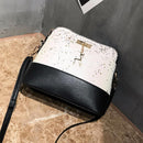 Shell Shoulder Handbag Women Shining Sequins PU Leather Messenger Bag/White