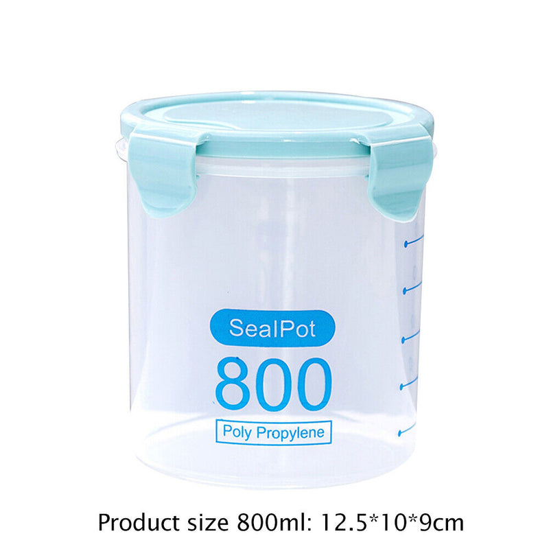 Plastic Food Buckled Jar Kitchen Clear Sealed Storage Box with Lid (800ml) Newly