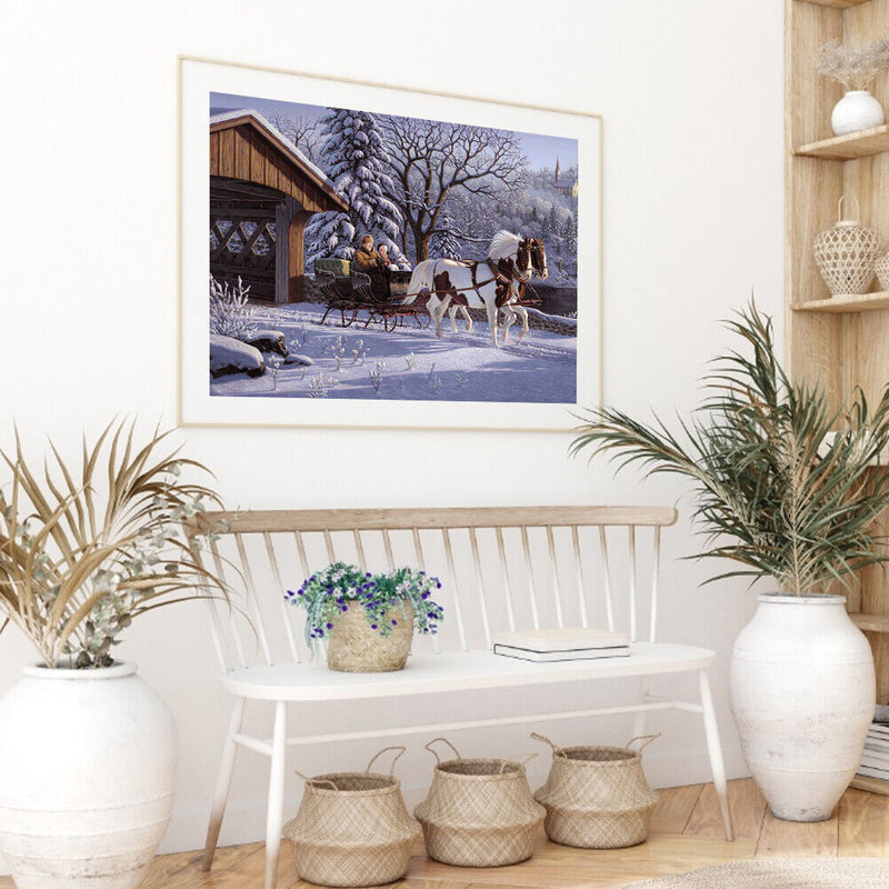 DIY Paint By Number Kit Snow Carriage Scenery No Frame for Home Decoration