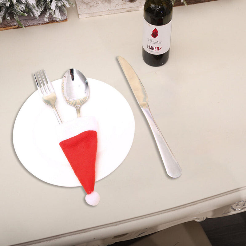 Christmas Hat Tableware Holder Bag Non-Woven Fabric for Home Holiday Party Decor