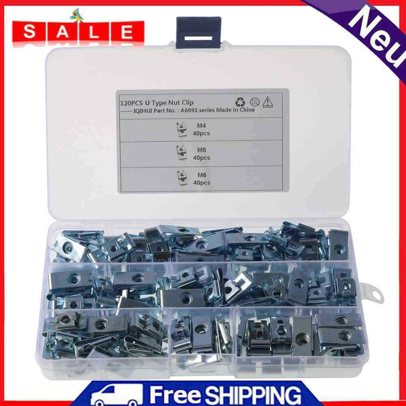 120pcs U Shaped Nut Car Mounting Fastener Clips Assorted Kit for Motorcycle Auto