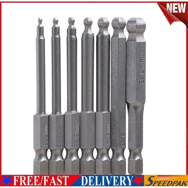 7pcs Magnetic S2 Steel Ball End Hexagon Head Hex Screwdriver Bits Drill Set #F