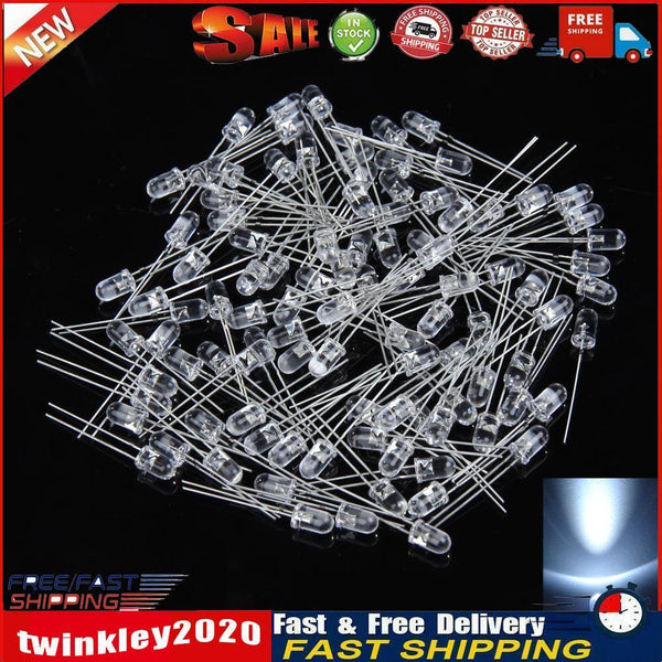 100Pcs 5mm White Ultra-Bright LED Light Lamp Emitting Diodes 15000MCD  Newly
