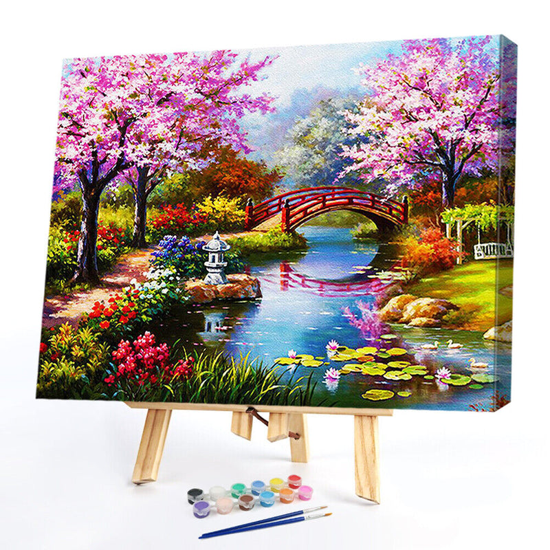 DIY Paint By Number Kit Small Bridge Flowing Water No Frame for Home Decor