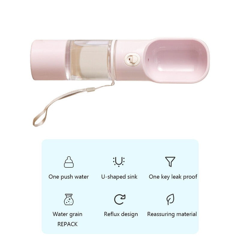 Portable Pet Dog Water Bottle Travel Outdoor Walking Drinking Cups (Pink)