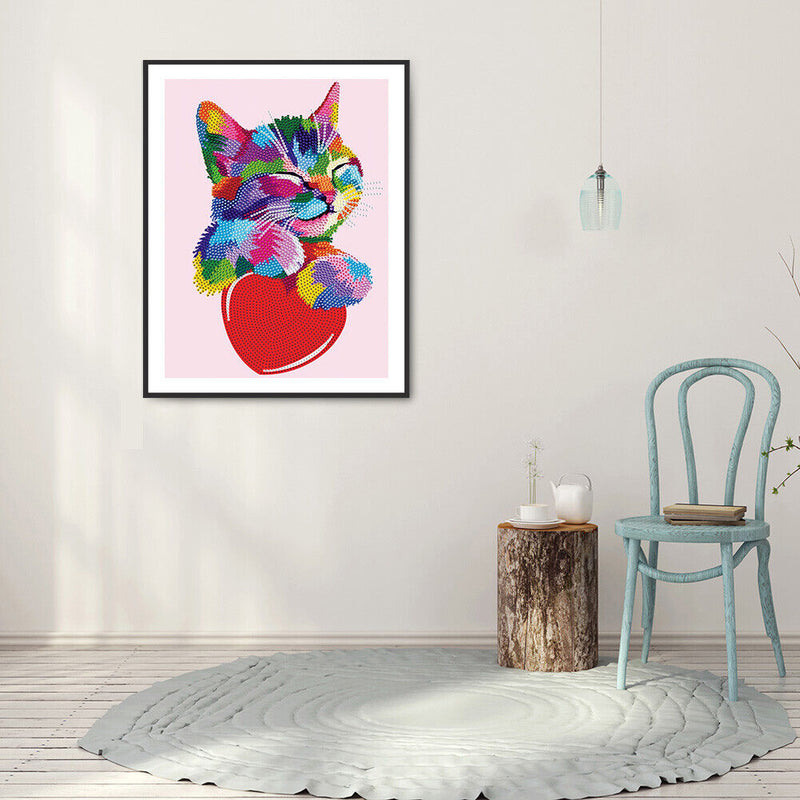 Partial Round Crystal Drill Colorful Cat Diamond Painting Draw Kit (KA302) Newly