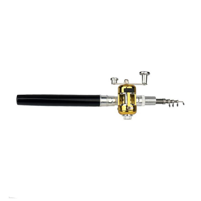 Portable Pocket Mini Aluminum Pen-Shape Fishing Rod w/ Reel Wheel (Black) Newly
