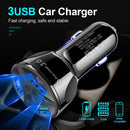 Smart Phone Adapter QC 3.0 LED Display Fast Charging 3-Port USB Car Charger