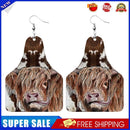 Retro Cow Print Leather Drop Dangle Earrings West Cowboy Ear Hook Jewelry