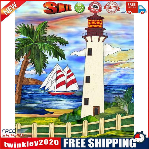 Cartoon Lighthouse Oil Paint By Numbers DIY Handpainted on Canvas Wall Art