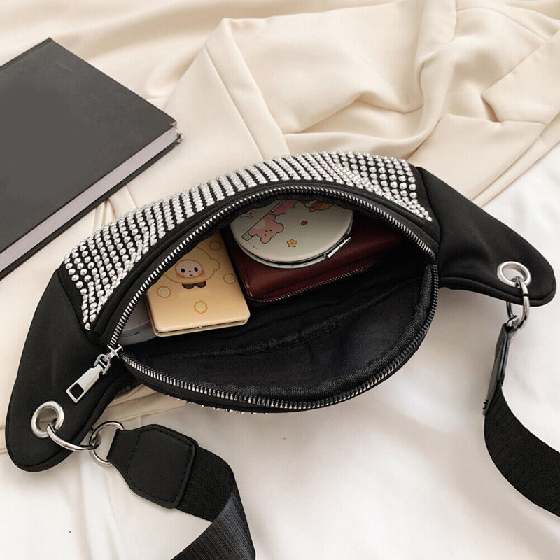 Trendy Chest Bag Rhinestone Fashionable Women Fanny Pack Nylon for Lady Sho