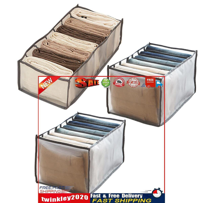 Cloth Drawer Organizer 3pcs Closet Box for Leggings Jeans (7 Cell Grey) Newly
