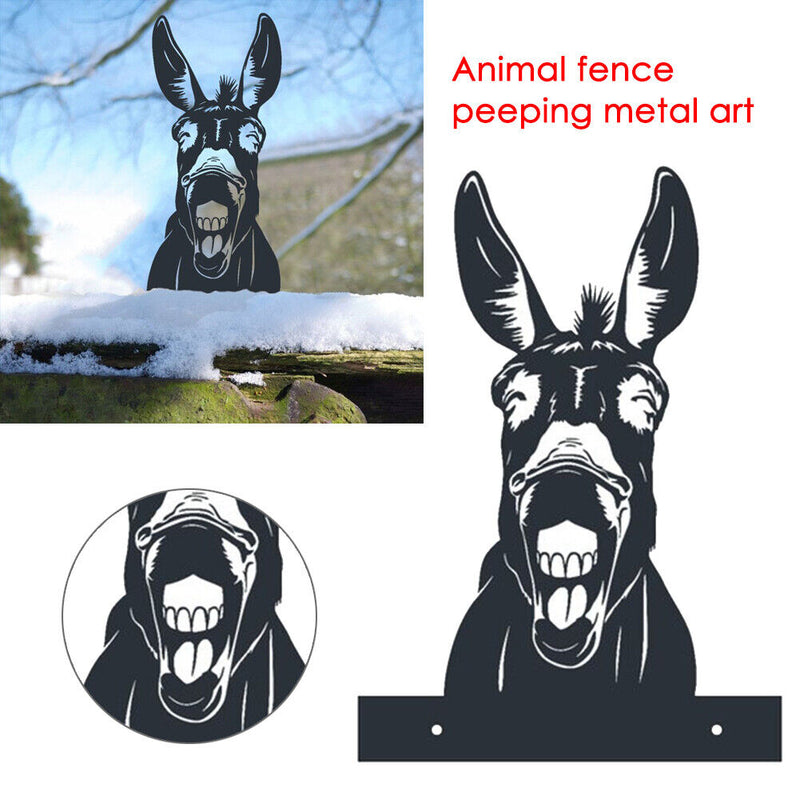 Animal Fence Metal Peeping Silhouette Donkey Cow Standing Art Statues (A) Newly