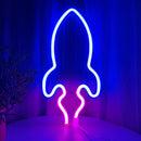 Desktop LED Neon Light Rocket Shape Flashing Night Lamp Home Bar Decor (D) Newly