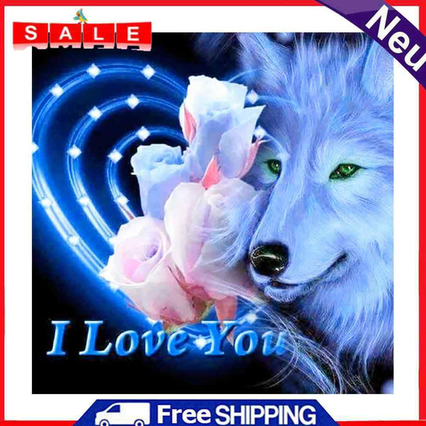 5D DIY Wolf Flowers Full Round Drill Diamond Painting Drawing Art Mosaic Craft
