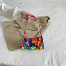 Fashion Geometric Hit Color Clutch Leather Women Casual Shoulder Underarm Bags