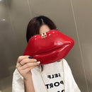 Lips Women PVC Handbags Chain Messenger Bags Shoulder Party Clutch (Red)