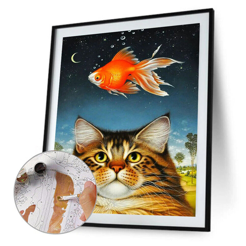 #A Cat Partial Oil Paint By Numbers Kit DIY Home Decoration Gift Wall Art Pict