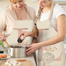 Flower L Printed Linen Apron Waterproof Kitchen Cooking Bibs (68x55cm)